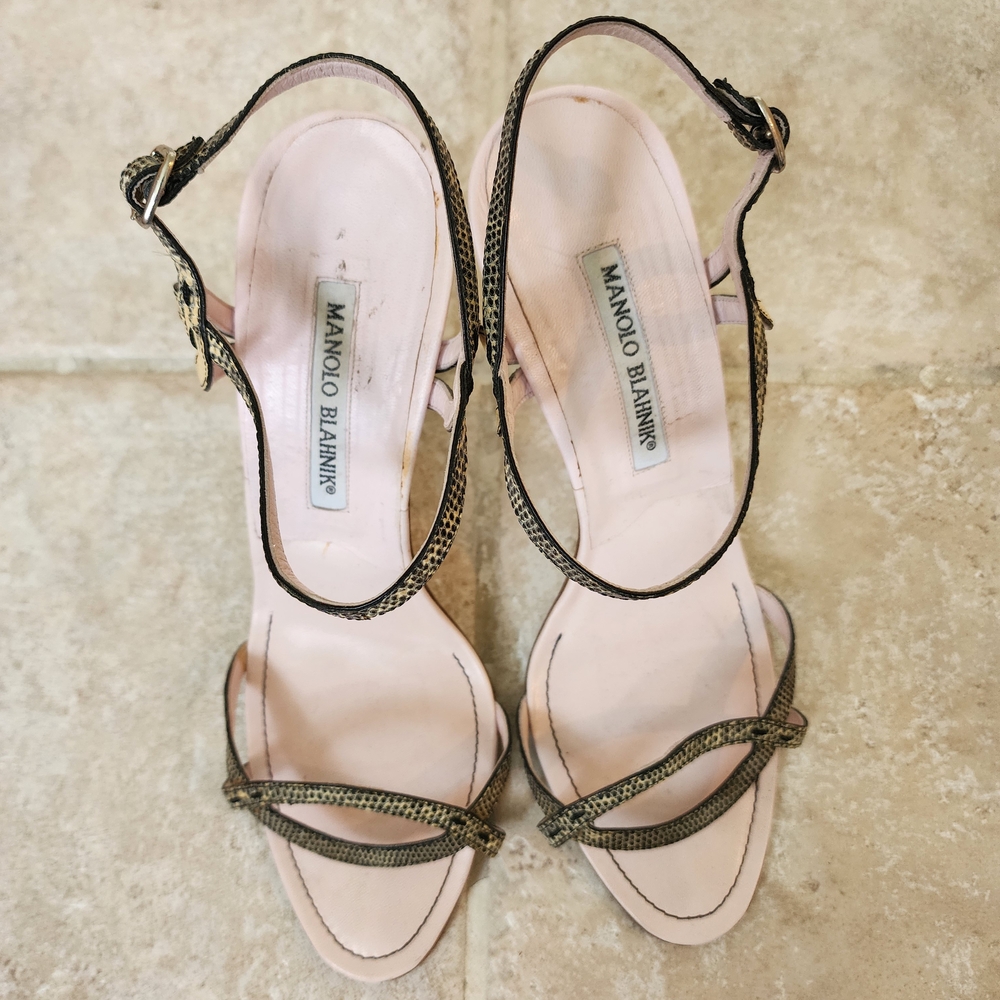 Manolo Blahnik Python Snakeskin Strappy Heels Bla… - image 8